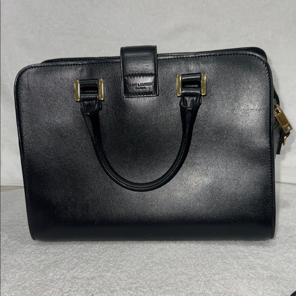 Saint Laurent Black Leather Tote with Gold Logo - Picture 3 of 9